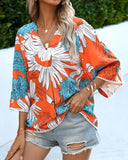 V-Neck Five Quarter Sleeve Printed Baggy Top ??Relaxed & Stylish