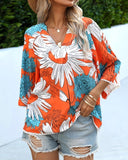 V-Neck Five Quarter Sleeve Printed Baggy Top ??Relaxed & Stylish