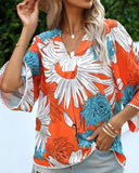 V-Neck Five Quarter Sleeve Printed Baggy Top ??Relaxed & Stylish