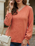 Cotton linen V-neck loose long-sleeved casual top