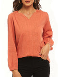 Cotton linen V-neck loose long-sleeved casual top