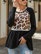 CASUAL LEOPARD PRINT PATCHWORK T-SHIRT