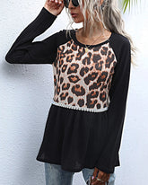 CASUAL LEOPARD PRINT PATCHWORK T-SHIRT