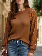 WAFFLE GREY PATCHWORK LONG SLEEVE T-SHIRT