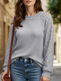 WAFFLE GREY PATCHWORK LONG SLEEVE T-SHIRT