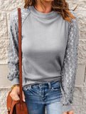 WAFFLE GREY PATCHWORK LONG SLEEVE T-SHIRT