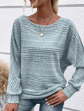 SOLID COLOR CREW NECK PATCHWORK PULLOVER TOP