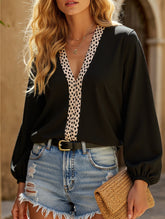 STYLISH LOOSE PATCHWORK V-NECK SHIRT