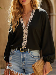 STYLISH LOOSE PATCHWORK V-NECK SHIRT