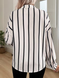 Stripe Sleeve Shirt with Stand Collar and Long Sleeves