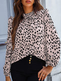 LONG-SLEEVED CREW-NECK LOOSE PRINT CHIFFON SHIRT