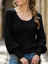 PIT STRIP SHAVED ROUND NECK LANTERN SLEEVE TOP