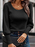 PIT STRIP SHAVED ROUND NECK LANTERN SLEEVE TOP