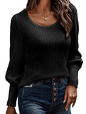 PIT STRIP SHAVED ROUND NECK LANTERN SLEEVE TOP