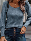 PIT STRIP SHAVED ROUND NECK LANTERN SLEEVE TOP