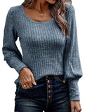 PIT STRIP SHAVED ROUND NECK LANTERN SLEEVE TOP