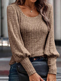 PIT STRIP SHAVED ROUND NECK LANTERN SLEEVE TOP
