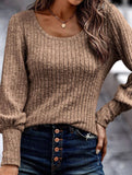 PIT STRIP SHAVED ROUND NECK LANTERN SLEEVE TOP