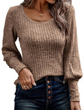 PIT STRIP SHAVED ROUND NECK LANTERN SLEEVE TOP