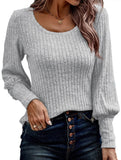PIT STRIP SHAVED ROUND NECK LANTERN SLEEVE TOP