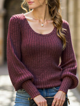 PIT STRIP SHAVED ROUND NECK LANTERN SLEEVE TOP