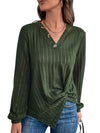 LONG SLEEVE SOLID COLOR SWEATER V-NECK TEXTURE