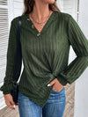 LONG SLEEVE SOLID COLOR SWEATER V-NECK TEXTURE