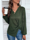 LONG SLEEVE SOLID COLOR SWEATER V-NECK TEXTURE