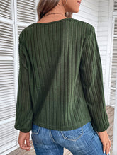 LONG SLEEVE SOLID COLOR SWEATER V-NECK TEXTURE