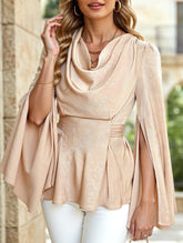 Satin acetate pile neck drop slim-fit top