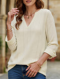 V-neck mid-sleeve button-up jacquard T-shirt