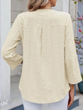 V-neck mid-sleeve button-up jacquard T-shirt