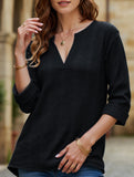 V-neck mid-sleeve button-up jacquard T-shirt