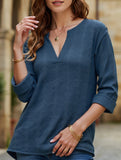V-neck mid-sleeve button-up jacquard T-shirt