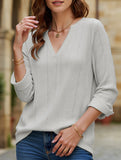V-neck mid-sleeve button-up jacquard T-shirt