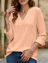 V-neck mid-sleeve button-up jacquard T-shirt