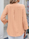 V-neck mid-sleeve button-up jacquard T-shirt
