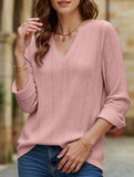 V-neck mid-sleeve button-up jacquard T-shirt