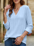 V-neck mid-sleeve button-up jacquard T-shirt
