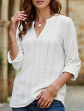 V-neck mid-sleeve button-up jacquard T-shirt