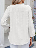 V-neck mid-sleeve button-up jacquard T-shirt