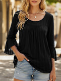 Elegant Glitter Gauze Top with Round Neck & Lotus Sleeves