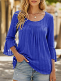 Elegant Glitter Gauze Top with Round Neck & Lotus Sleeves