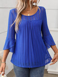 Elegant Glitter Gauze Top with Round Neck & Lotus Sleeves