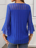 Elegant Glitter Gauze Top with Round Neck & Lotus Sleeves