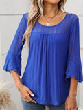 Elegant Glitter Gauze Top with Round Neck & Lotus Sleeves