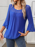 Elegant Glitter Gauze Top with Round Neck & Lotus Sleeves