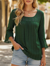 Elegant Glitter Gauze Top with Round Neck & Lotus Sleeves