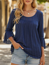 Elegant Glitter Gauze Top with Round Neck & Lotus Sleeves