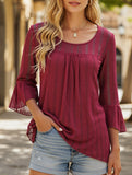 Elegant Glitter Gauze Top with Round Neck & Lotus Sleeves